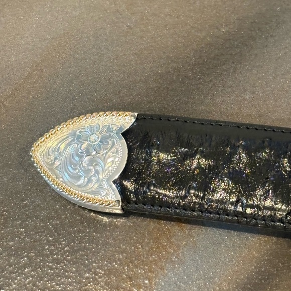 Montana Silversmith Silver Plate Buckle and Vero Struzzo Ostrich Leather Belt 40 - Picture 13 of 16